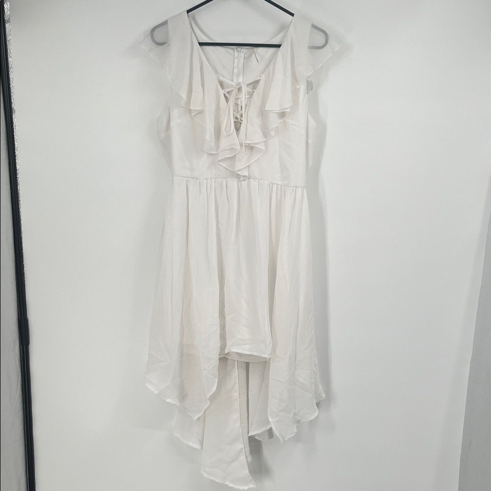 White Ruffle Lace Up High Low Dress Size Large - Picture 2 of 8